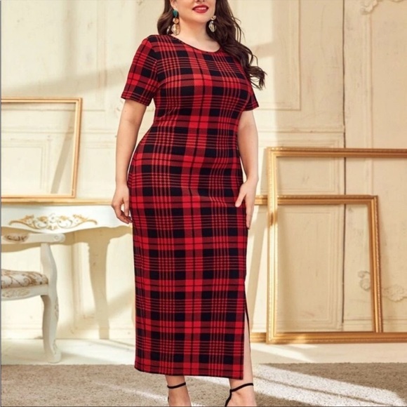 Shein plaid split hem bodycon, EUC - Picture 2 of 5